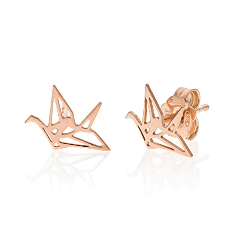 Aka Gioielli® - Origami Kranich Ohrringe Ohrstecker 925 Silber Rosegold Geschenke für Mädchen und Damen von AKA Gioielli