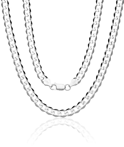 AKA Gioielli® - Panzerkette Cuban Link Chain 7mm 925 Silberkette - Herren Damen Halskette - Länge 55 cm von AKA Gioielli