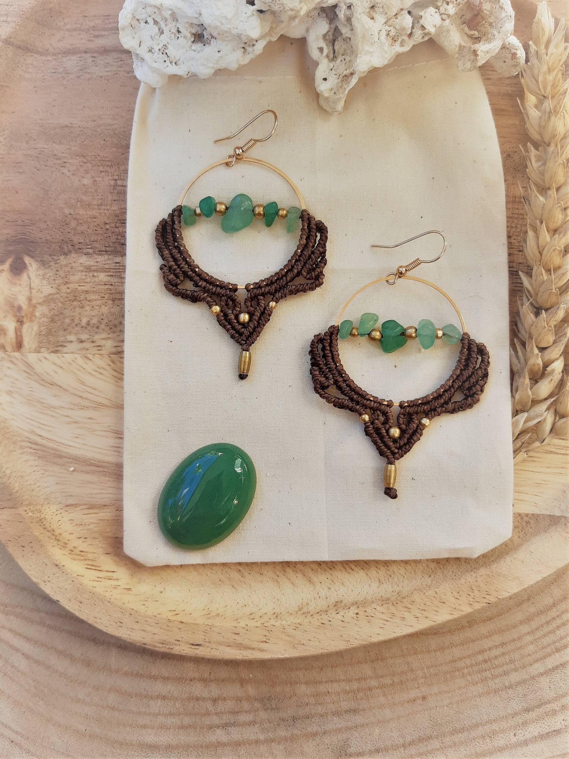 Aventurin Makramee Ohrringe ~ Mikromakramee Boho Design Naturschmuck Braut Accessoires Geschenk von Akashaknots