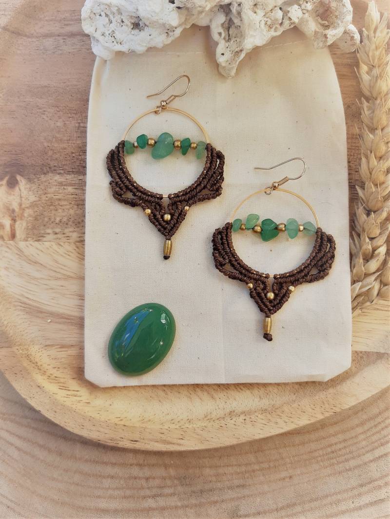 Aventurin Makramee Ohrringe ~ Mikromakramee Boho Design Naturschmuck Braut Accessoires Geschenk von Akashaknots
