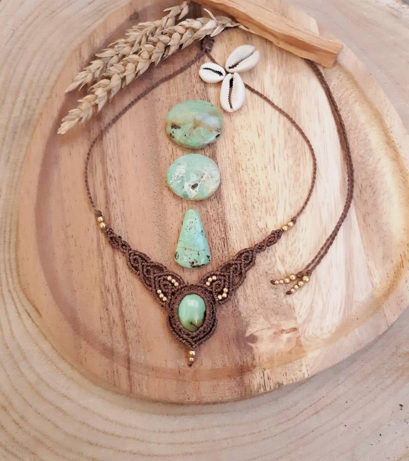 Chrysokoll-Halskette ~ Handgefertigter Halsreif Mineralstein-Schmuck Chrysokoll-stein Mikromakramee-Schmuck Personalisierbare Halskette Boho von Akashaknots