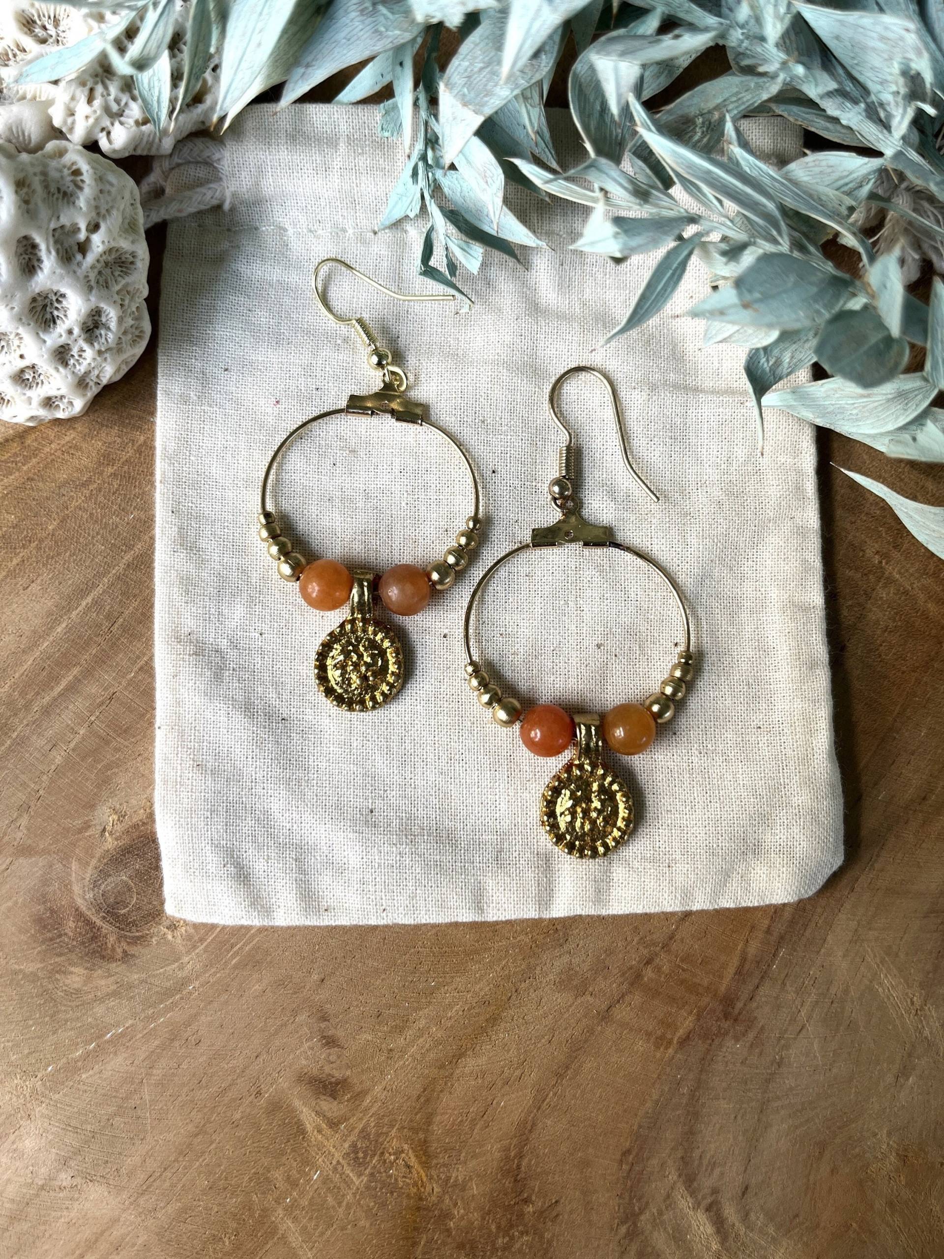 Messing Ohrringe ~ Mineralstein Kristall Rhodochrosit Chrysocholla Labradorit Cornalin Achat Tigerauge von Akashaknots