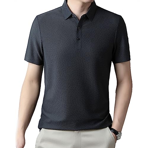 Men's Mesh Ice Silk Short-Sleeved T-Shirt,Kurzarm-T-Shirt Aus Mesh-Eisseide, Men's Ice Silk Business Shirt, Sommerkühlung, Kurzärmlig, Lässiges, Bequemes Kurzarmhemd Für Erwachsene von Akayoo