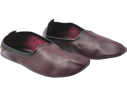 Akdam Unisex Hausschuhe aus echtem Leder, Burgunderrot – bequeme Hausschuhe für zu Hause, bordeaux, 38 EU von Akdam