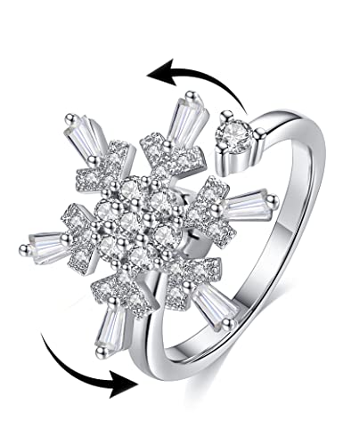 Akeoqi Fidget Angst Ringe Drehbar Stress Relief Bead Ring Größe Einstellbar Offenes Design Ring Spinner Fidget Ring Eingelegter Zirkonia Sonnenblume Regenschirm Windmühle Blume Perle Blaues Auge von Akeoqi
