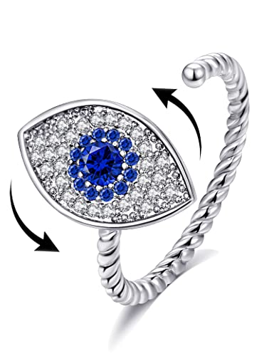 Akeoqi Fidget Angst Ringe Drehbar Stress Relief Bead Ring Größe Einstellbar Offenes Design Ring Spinner Fidget Ring Eingelegter Zirkonia Sonnenblume Regenschirm Windmühle Blume Perle Blaues Auge von Akeoqi