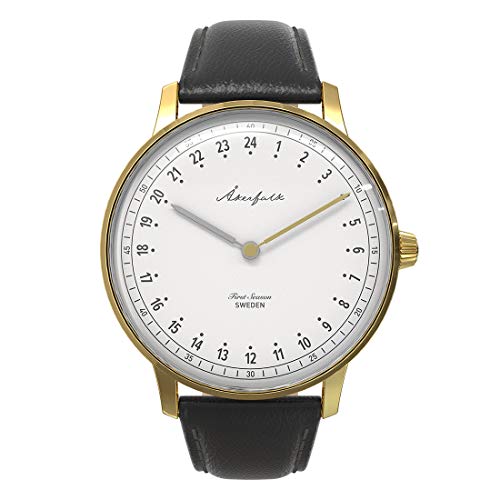 First Season Gold Schwarz mit schwarzem Leder, Armband von Akerfalk Watches