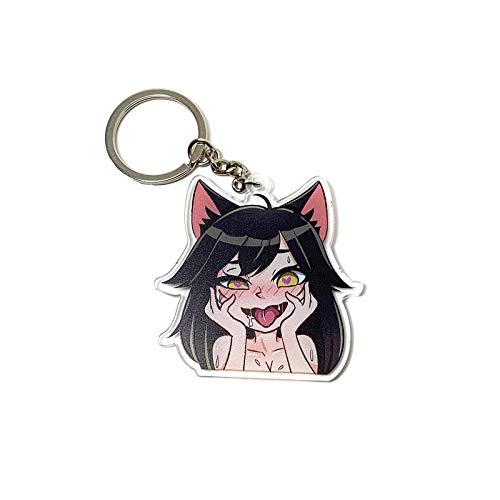 Ahegao Fox Girl Hentai Anime Premium Acryl Schlüsselanhänger Schwarz, Schwarz, Medium von AkinaWay