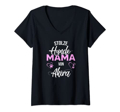 Damen Stolze Hundemama von Akira Hund Frauchen T-Shirt mit V-Ausschnitt von Akira Hundemama Frauchen Gassi Hunde Hundename