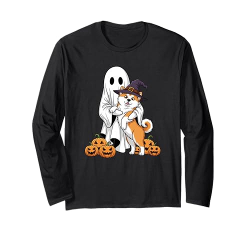 Lustiger Geist Akita Kürbis Halloween Kinder Herren Damen Langarmshirt von Akita Lovers Cute Halloween Outfits for Boy Girl