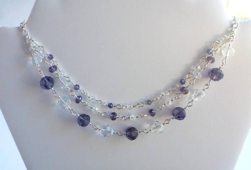 Amethyst Geschichteten Halskette Lila Perlen Kristall Frauen Modeschmuck von AkitlaFlair
