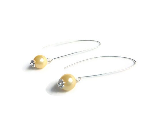 Perlen Silber Ohrringe Braut Elfenbein Hochzeit Brautjungfer Gelb Lange Ohrhänger von AkitlaFlair