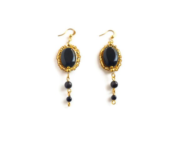 Schwarz Gold Ohrringe Perlen Schwarze Perle Urlaub Geschenk Frauen Modeschmuck von AkitlaFlair