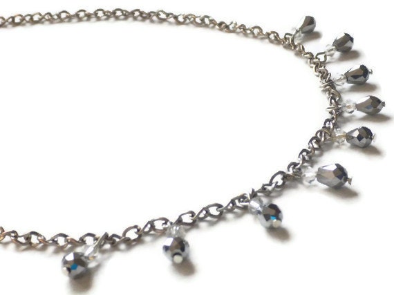 Silberne Träne Kristall Tropfen Halskette Brautschmuck Frauen von AkitlaFlair