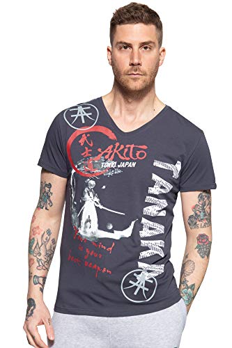 Akito Tanaka Herren Strong Geisha T-Shirt | Print | Baumwolle | Slim Fit | V Neck Strong von Akito Tanaka