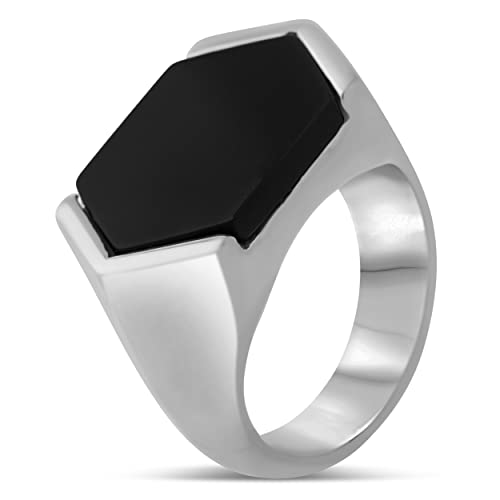 Akitsune Abyssum Ring | Kompass Karte Nord Nautisch Ring Herren Edelstahl Designer Antik-Silber - Schwarz - US 10 von Akitsune
