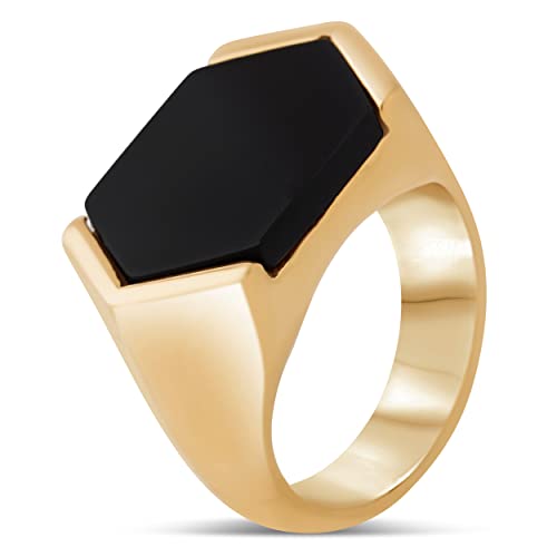 Akitsune Abyssum Ring | Kompass Karte Nord Nautisch Ring Herren Edelstahl Designer Gold - Schwarz - US 7 von Akitsune