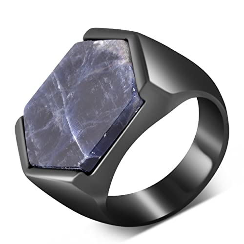 Akitsune Abyssum Ring | Kompass Karte Nord Nautisch Ring Herren Edelstahl Designer Mattschwarz - Archat Blau - US 7 von Akitsune