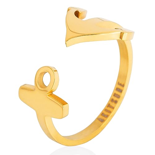 Akitsune Anker Ring | Maritimer Design-Ring Frauen Herren Edelstahl Meer Ozean Modeschmuck - Gold - US 10 von Akitsune