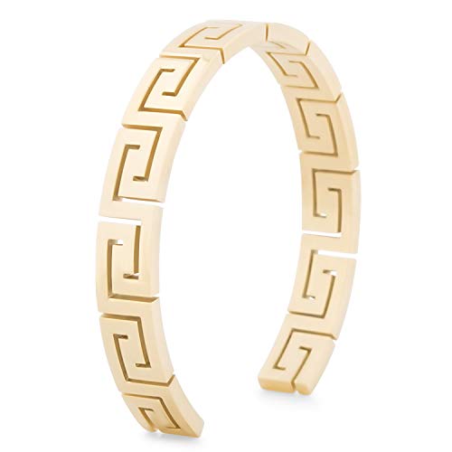 Akitsune Argius Mäander Armreif | Griechisch Antik Armschmuck Frauen Herren Edelstahl Armband Cuff - Gold 65mm von Akitsune