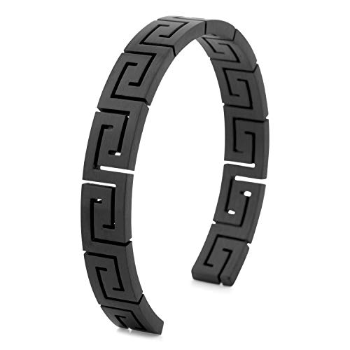 Akitsune Argius Mäander Armreif | Griechisch Antik Armschmuck Frauen Herren Edelstahl Armband Cuff - Schwarz 60mm von Akitsune
