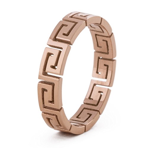 Akitsune Argius Ring | Eleganter Damen Ring mit Griechischen Ornament Muster | Design-Ring für Frauen und Herren Edelstahl Filigran Mäander - Rosegold - US 7 von Akitsune