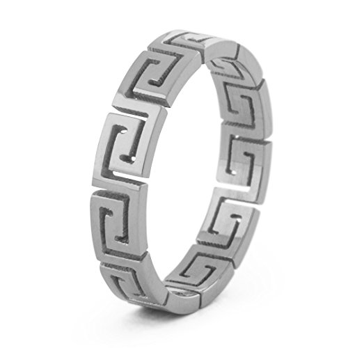 Akitsune Argius Ring | Eleganter Damen Ring mit Griechischen Ornament Muster | Design-Ring für Frauen und Herren Edelstahl Filigran Mäander - Silber - US 10 von Akitsune