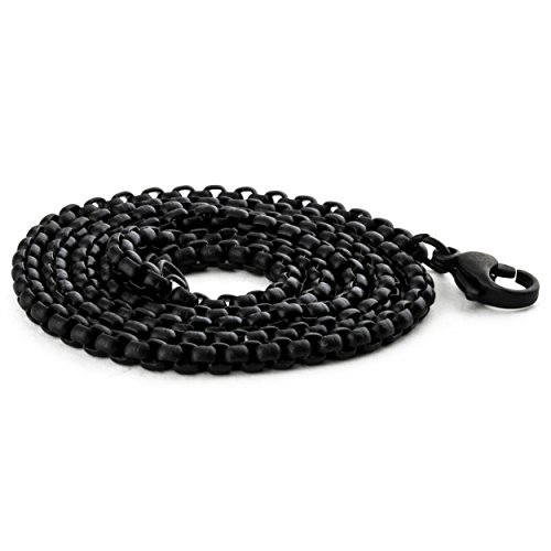 Akitsune Baca Kette 50cm | 3mm breit | Halskette Frauen Herren Box Rolo Edelstahl Karabiner Minimalist Herrenhalskette - Mattschwarz von Akitsune