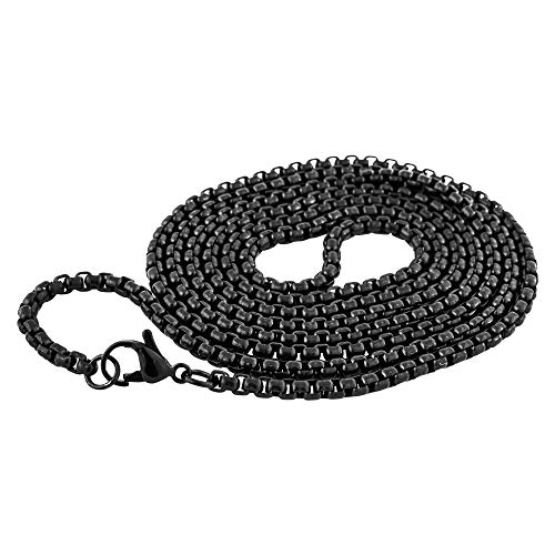 Akitsune Baca Kette 90cm | 3mm breit | Halskette Frauen Herren Box Rolo Edelstahl Karabiner Minimalist Herrenhalskette - Mattschwarz von Akitsune