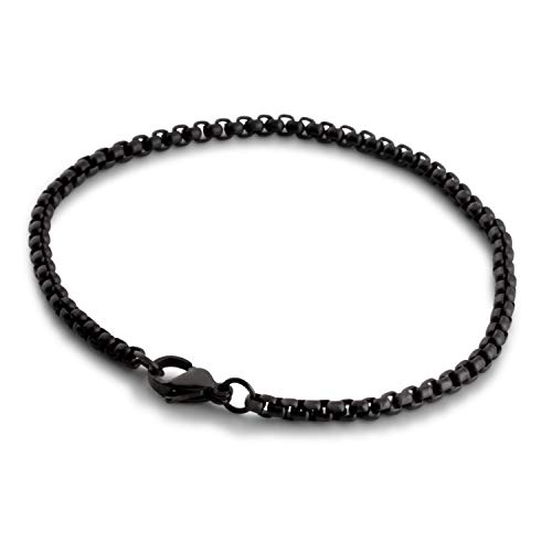 Akitsune Baca Kettenglieder-Armband | 3mm Durchmesser | Box Rolo Herren Damen Kette Edelstahl Karabiner Minimalist - Schwarz 17cm von Akitsune