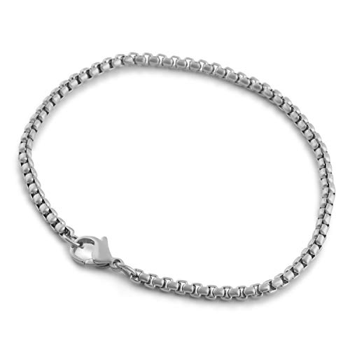 Akitsune Baca Kettenglieder-Armband | 3mm Durchmesser | Box Rolo Herren Damen Kette Edelstahl Karabiner Minimalist - Silber 18cm von Akitsune