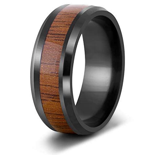 Akitsune Byakko Ring | Damen Herren Holz Edelstahl Designer Carbid Schwarz-Holz - US 11 von Akitsune