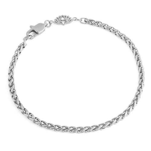 Akitsune COR Wheat Kettenglieder-Armband | 3 mm Durchmesser | Herren Damen Weizen Kette Edelstahl Karabiner Minimalist - Silber 18 cm von Akitsune