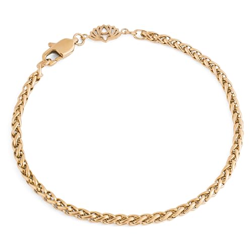 Akitsune COR Wheat Kettenglieder-Armband | 3 mm Durchmesser | Herren Damen Weizen Kette Edelstahl Karabiner Minimalist - Gold 21 cm von Akitsune