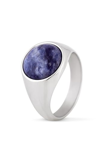 Akitsune Coruscent Ring | Minimalistischer Siegelring mit Halbedelstein Herren-Ring Edelstahl Designer Silber-Sodalite - US 12 von Akitsune