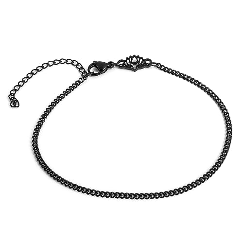 Akitsune Cuban Kettenglieder-Armband | 3 mm Durchmesser | Herren Damen Kette Edelstahl Karabiner Minimalist - Mattschwarz 18 cm von Akitsune