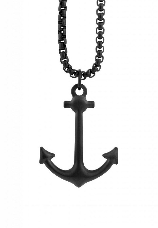 Akitsune Edelstahlkette Portus Anker Halskette Mattschwarz 70 cm von Akitsune