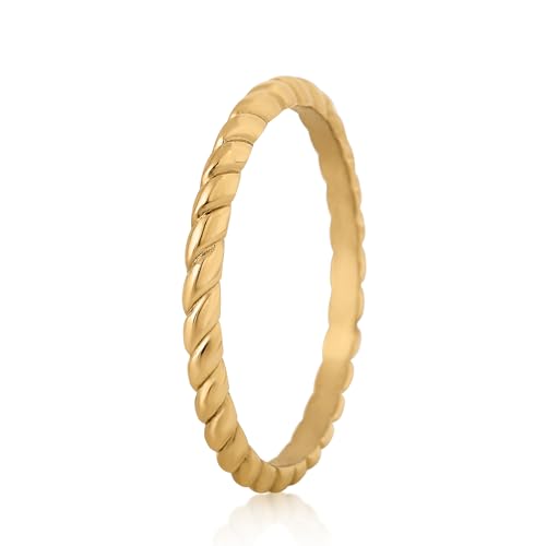 Akitsune Euphoria Damenring | Eleganter 316L Edelstahlring für Frauen | Reliefring | 2 mm Durchmesser | Wasserfest und Antiallergen | 18K Gold - Größe 50 von Akitsune