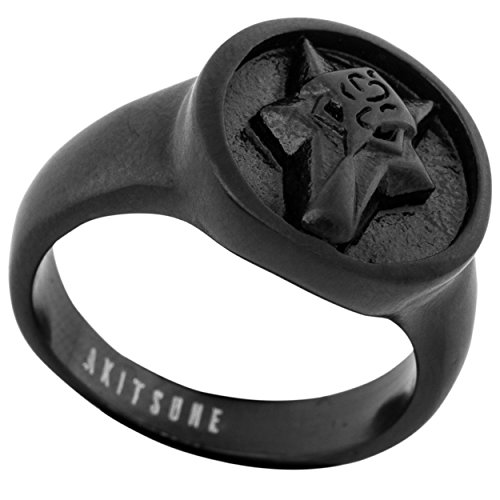 Akitsune Ferus Ring | Fuchs Design-Ring Frauen Herren Siegelring Edelstahl - Mattschwarz - US 7 von Akitsune