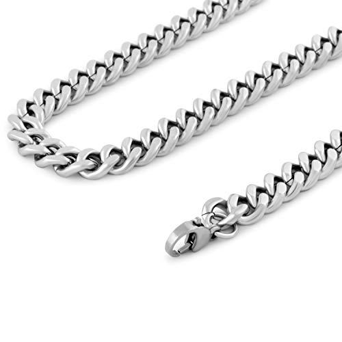 Akitsune Fibra Kette 40cm lang | 9mm breit | Herren- Halskette Frauen Edelstahl Box Rolo Karabiner - Silber von Akitsune