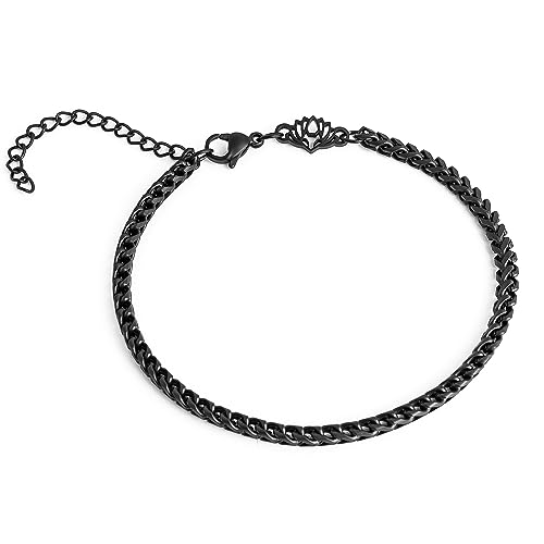 Akitsune Franco Kettenglieder-Armband | 3 mm Durchmesser | Herren Damen Kette Edelstahl Karabiner Minimalist - Mattschwarz 19 cm von Akitsune