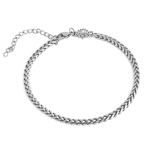 Akitsune Franco Kettenglieder-Armband | 3 mm Durchmesser | Herren Damen Kette Edelstahl Karabiner Minimalist - Silber 19 cm von Akitsune