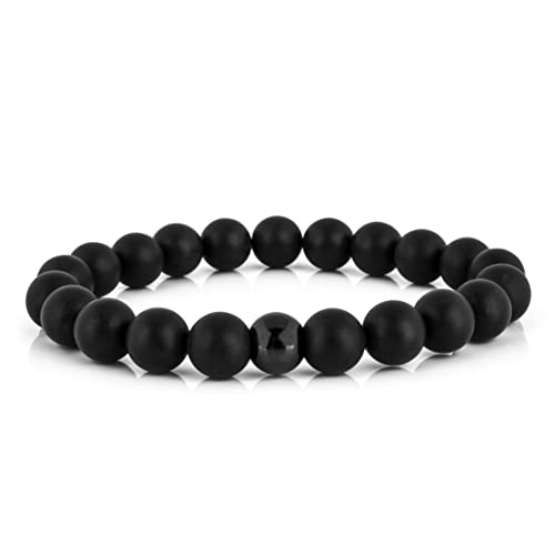 Akitsune Globae Perlen-Armband | Armschmuck Damen Herren Beads - Mattschwarz Onyx - 18cm von Akitsune