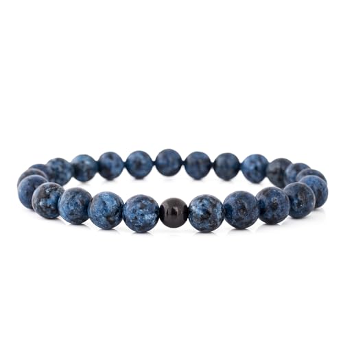 Akitsune Globae Perlen-Armband | Armschmuck Damen Herren Beads Halbedelstein Spirituell Energie Stein - Marmor Blau - 20cm von Akitsune