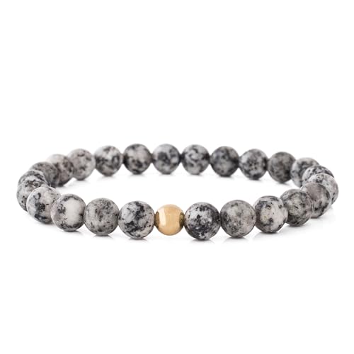 Akitsune Globae Perlen-Armband | Armschmuck Damen Herren Beads Halbedelstein Spirituell Energie Stein - Marmor Grau - 20cm von Akitsune
