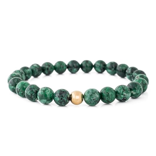 Akitsune Globae Perlen-Armband | Armschmuck Damen Herren Onyx Lavastein - Marmor Grün - 20cm von Akitsune