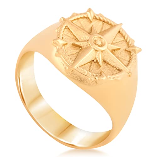 Akitsune Guidance Ring | Kompass Karte Nord Nautisch Ring Herren Edelstahl Designer Gold- US 11 von Akitsune