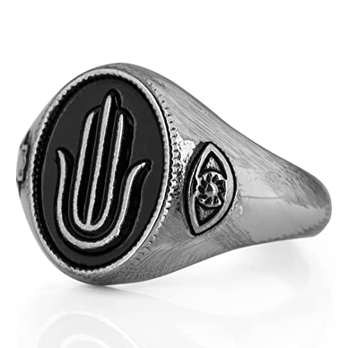 Akitsune Hamsa Ring | Design-Ring Frauen Herren Edelstahl Hand der Fatima Kultur Schutz - Silber - US 6 von Akitsune