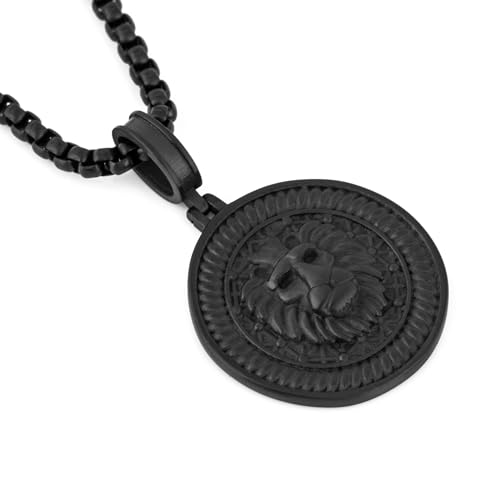 Akitsune Imperator Anhänger inkl. 90cm Kette | Halskette Damen Herren Edelstahl Löwe Kraft Macht Coin Dog Tag - Mattschwarz von Akitsune