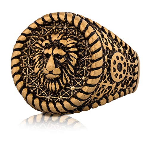 Akitsune Imperator Ring | Design-Ring Frauen Herren Edelstahl Groß Löwe König Siegel - Gold - US 10 von Akitsune